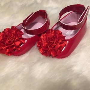 Red baby flower ankle strap flats!